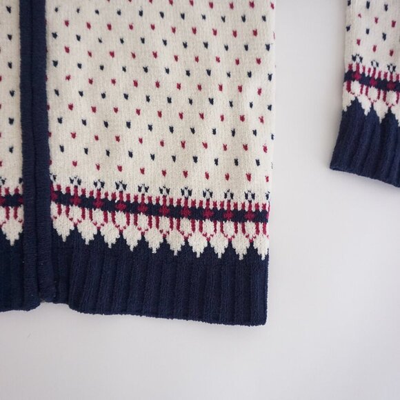 Vintage Tradition White Blue Red Winter Reindeer Snowflake Zip Up Sweater M - Picture 6 of 11